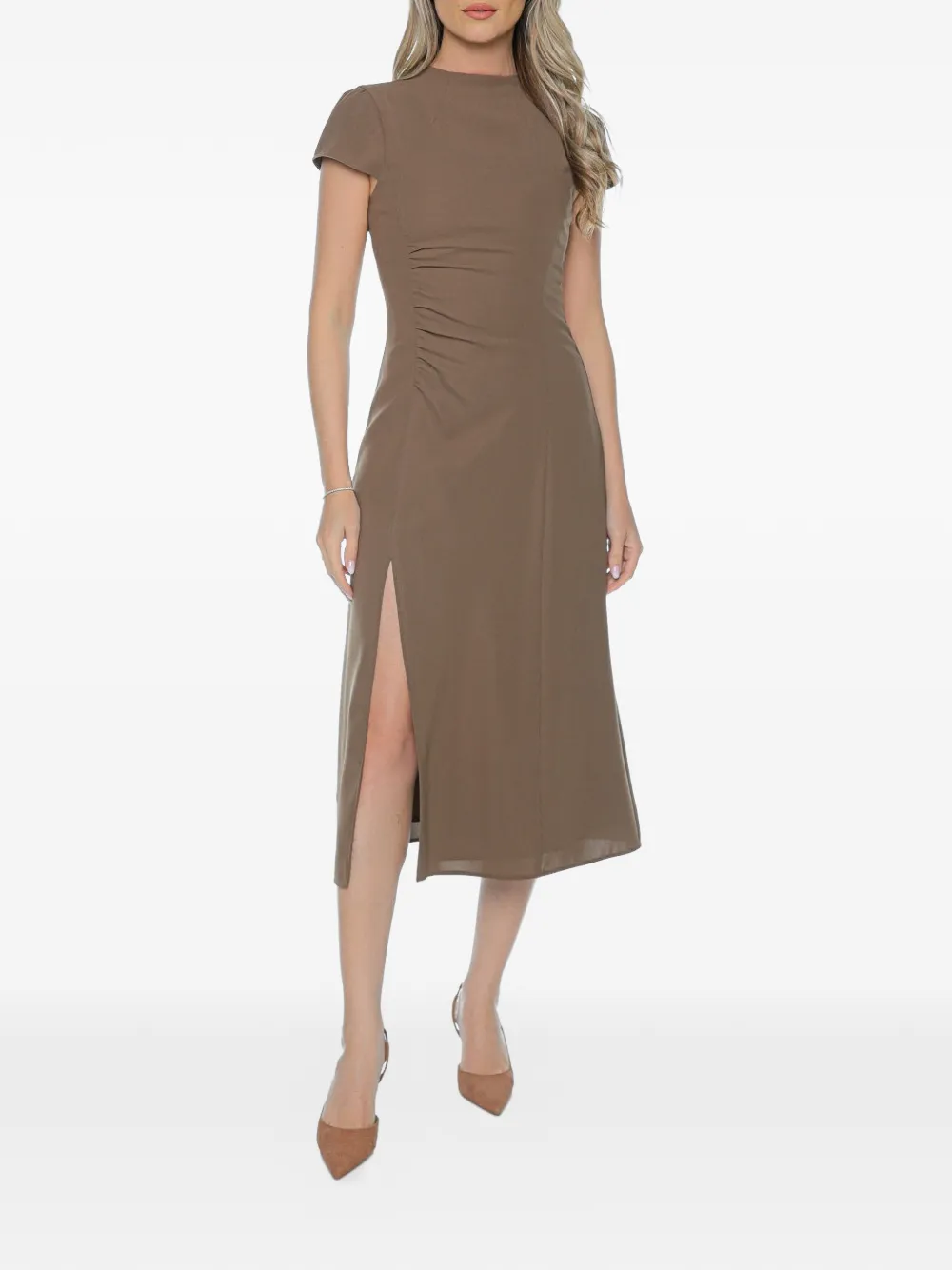 Armani Exchange ruched-detail midi dress - Marrone
