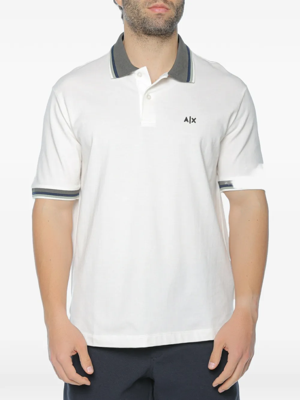 Armani Exchange logo-embroidered striped-trim polo shirt - Bianco