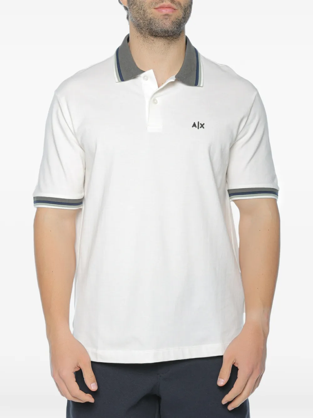 Armani Exchange logo-embroidered striped-trim polo shirt - Bianco