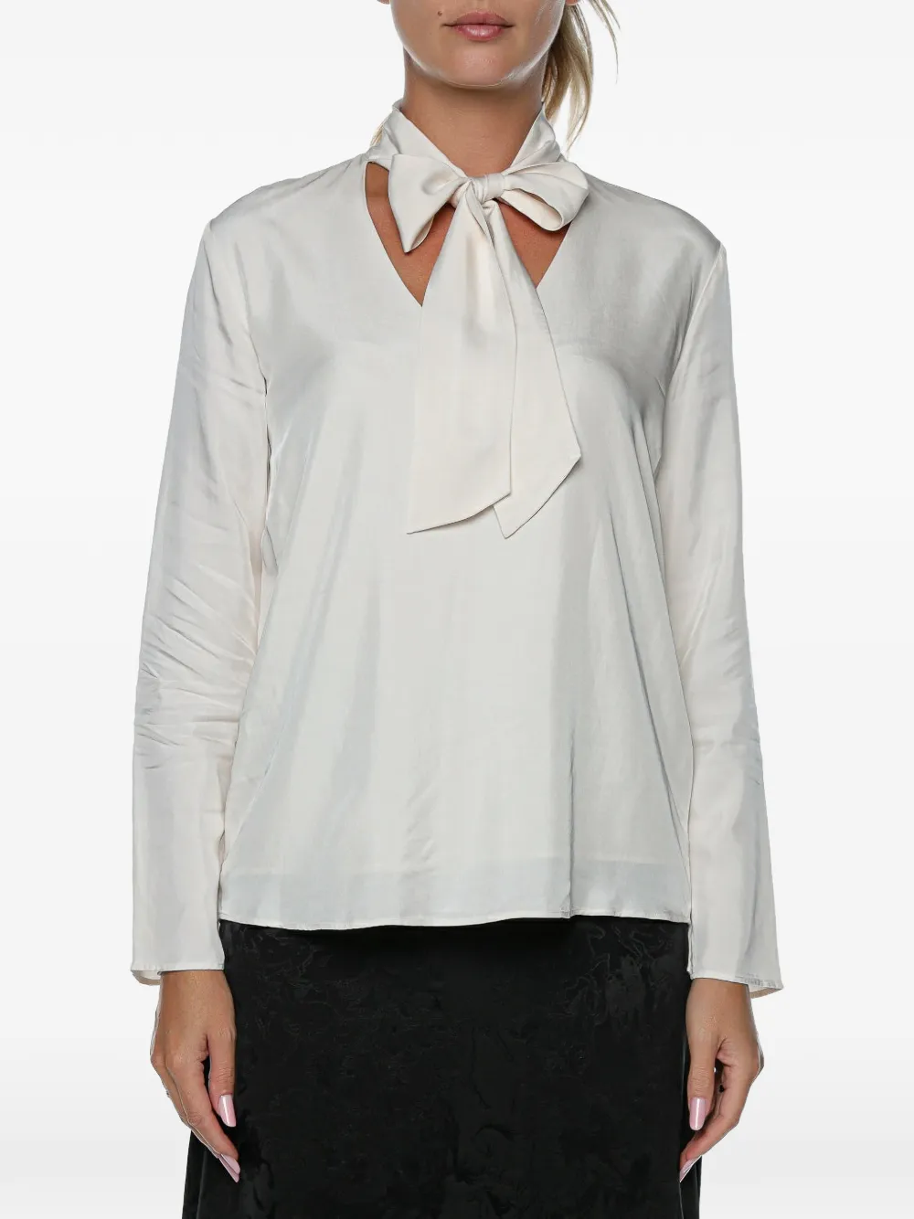 Armani Exchange pussy-bow long-sleeve blouse - Bianco