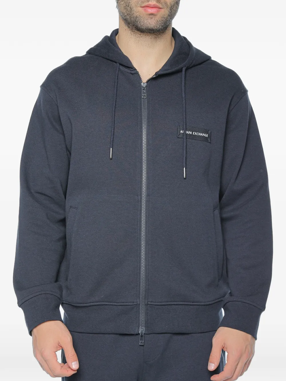 Armani Exchange logo-patch zip-up hoodie - Nero