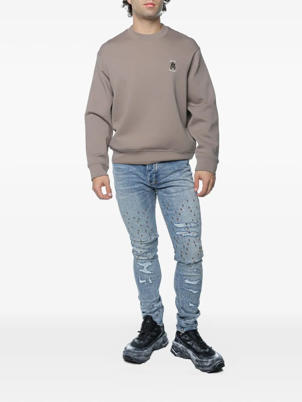 Armani Exchange Sweater met geborduurd logo Beige