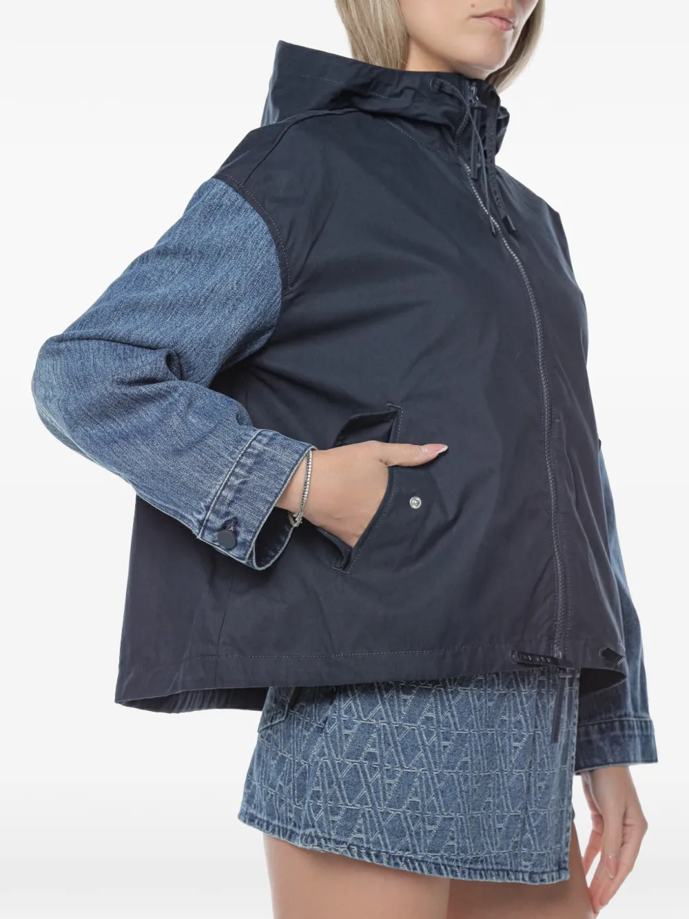 Armani Exchange denim-panelled hooded jacket - Blu