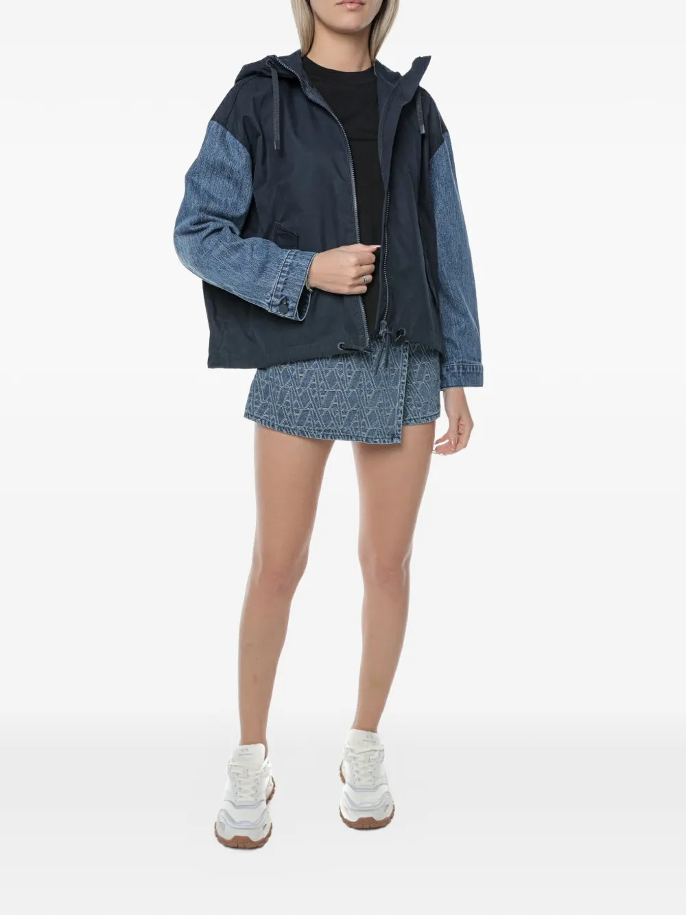 Armani Exchange Jack met denim vlakken en capuchon Blauw