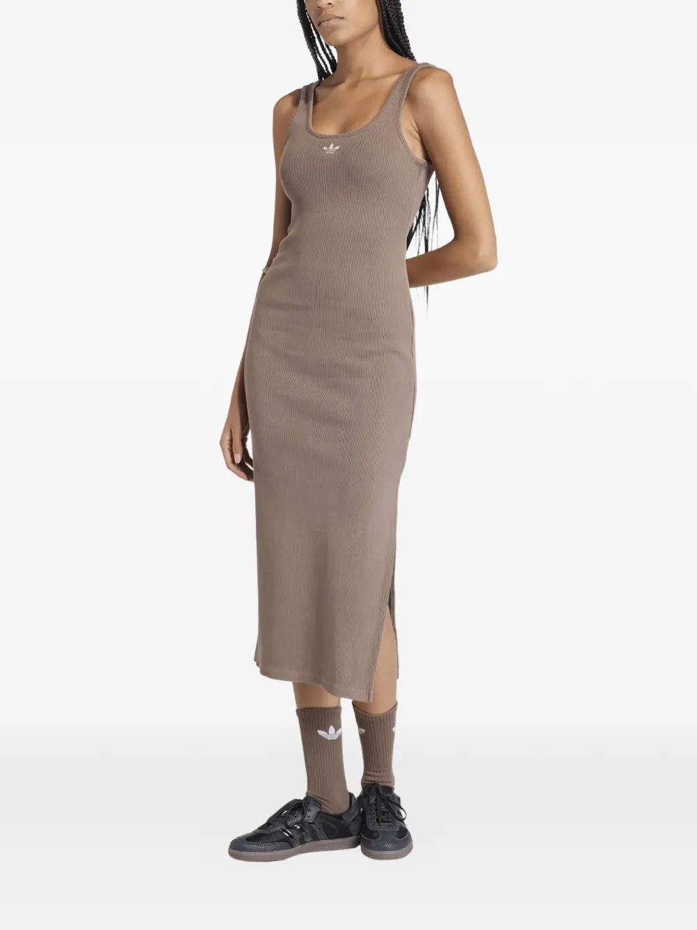 adidas ribbed-knit Trefoil midi dress - Marrone
