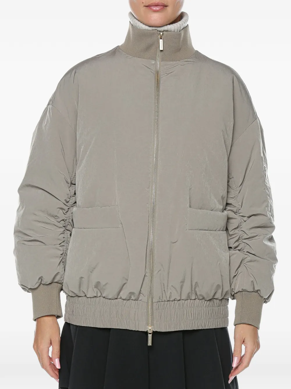 Armani Exchange ruched-sleeve blouson jacket - Marrone