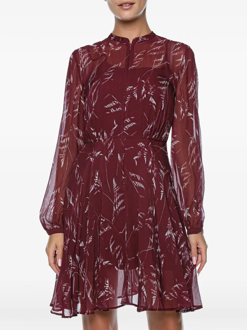 Armani Exchange floral-print long-sleeve mini dress - Rosso