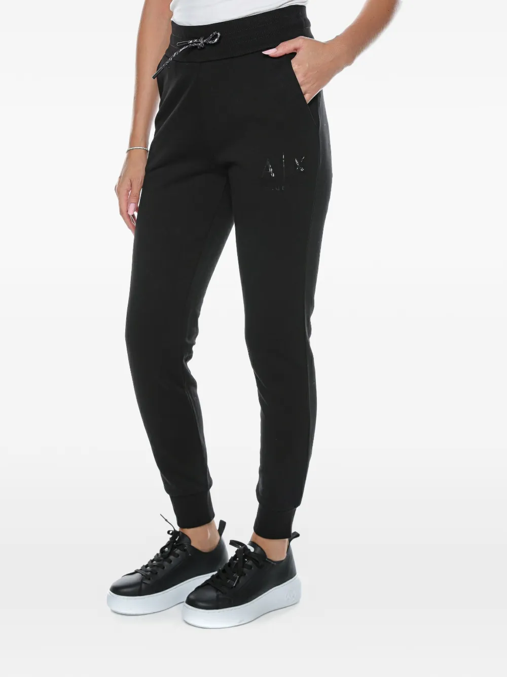 Armani Exchange logo-print drawstring track pants - Nero
