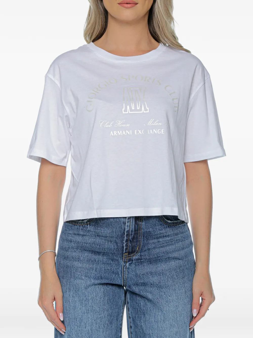 Armani Exchange logo-print cropped T-shirt - Bianco