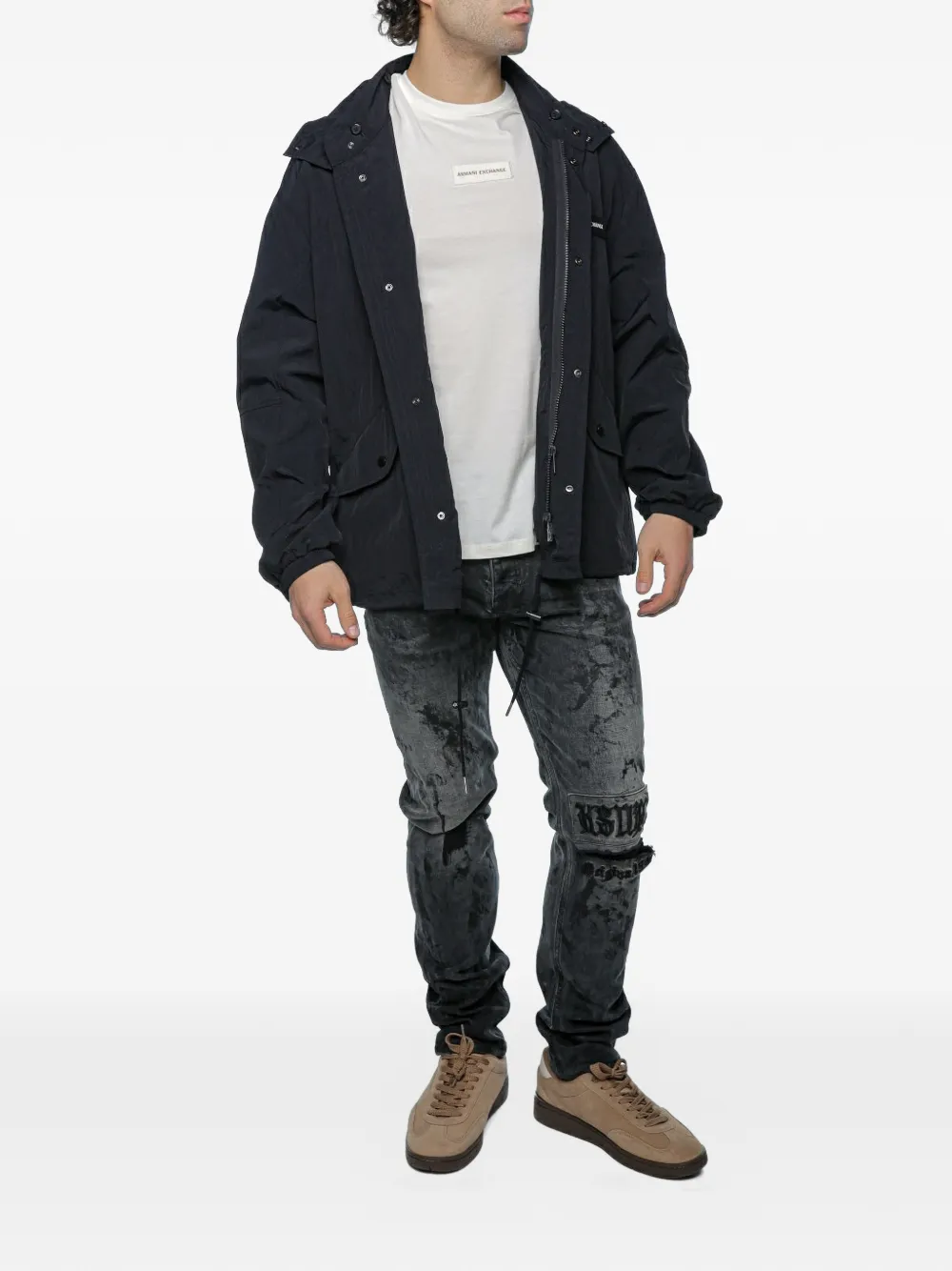 Armani Exchange Jack met capuchon en logopatch Zwart