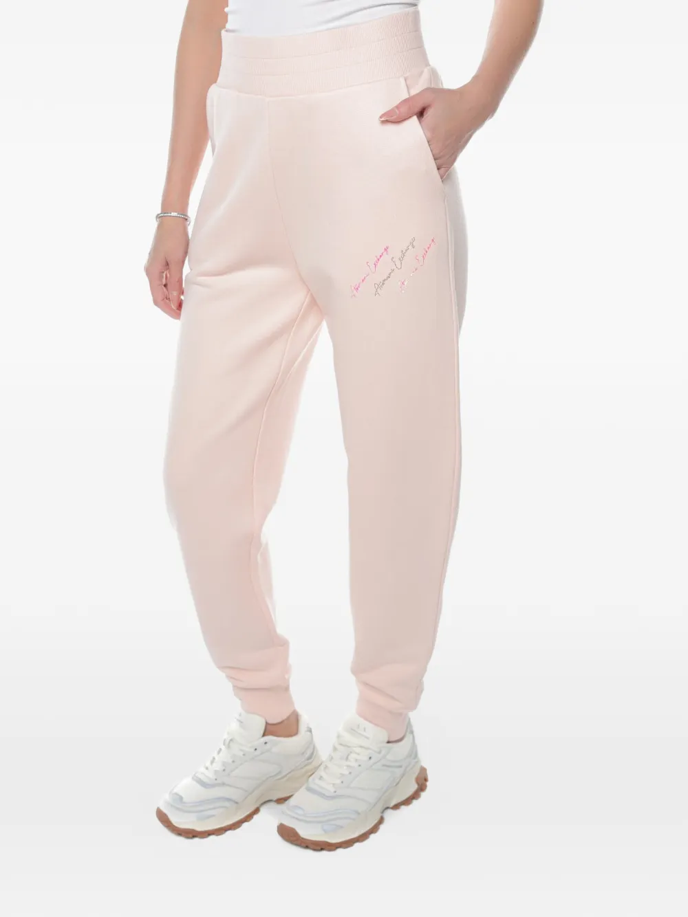 Armani Exchange logo-embroidered elasticated-waist track pants - Rosa