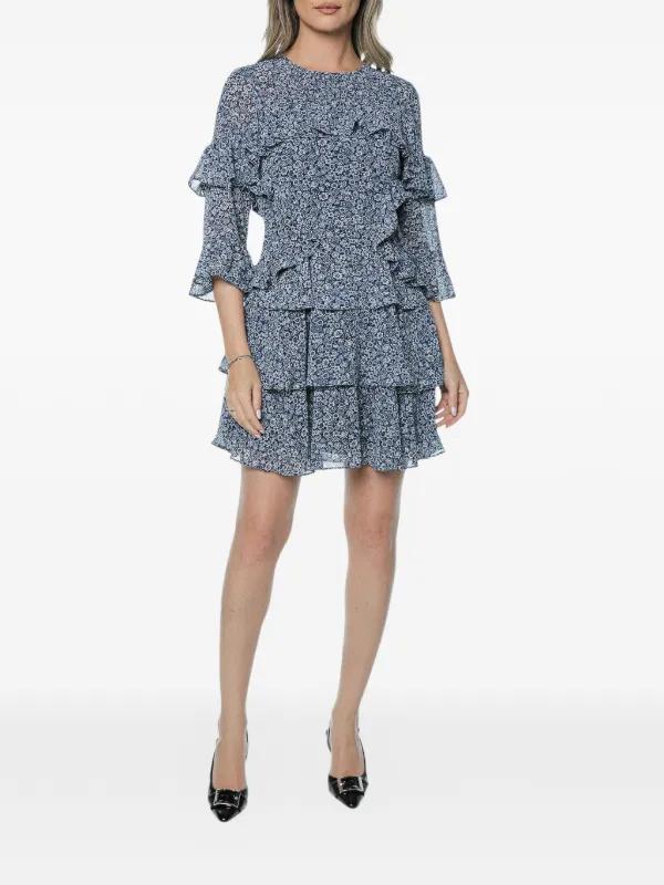 michael kors dresses blue Georgette floral-print ruffled-detail Mini Dress | Ladies dresses
