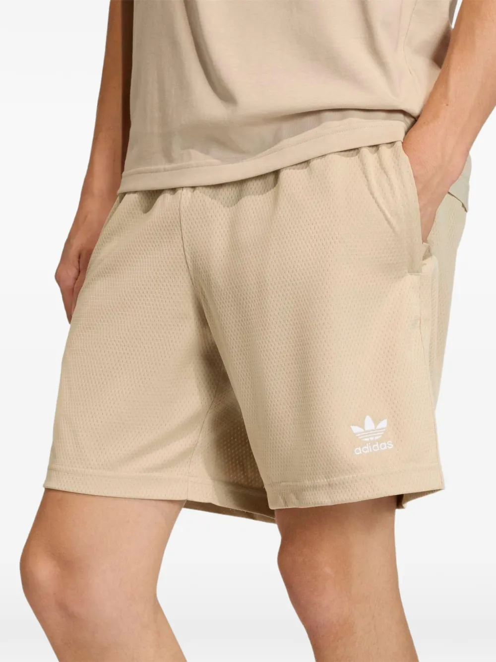 adidas Trefoil Essentials logoprinten mesh shorts Beige