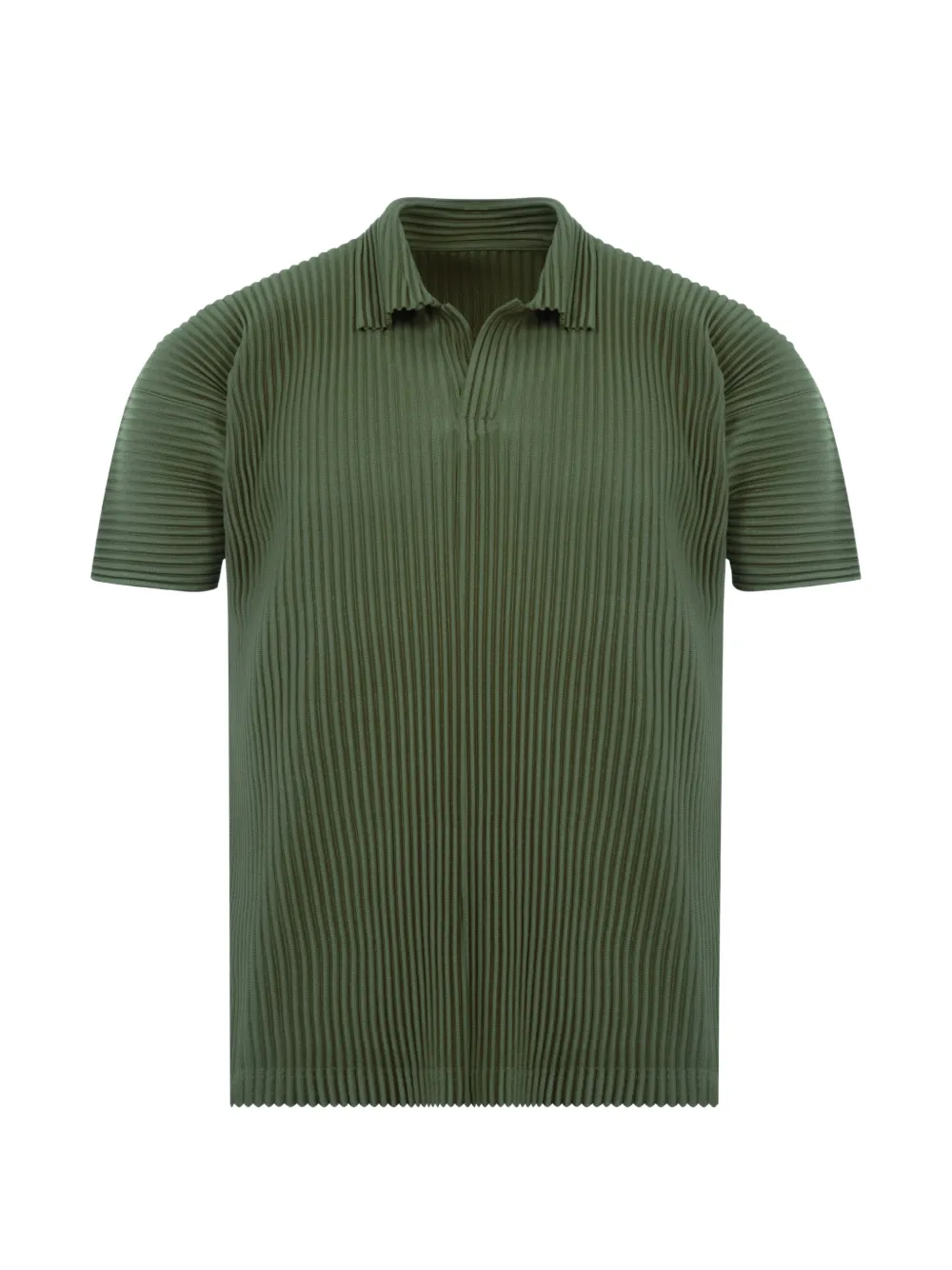 Issey Miyake pleated-design polo-collar T-shirt - Verde