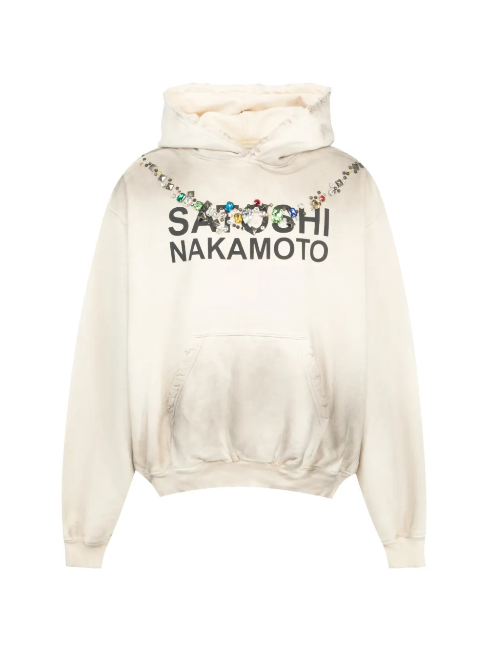 SATOSHI NAKAMOTO crystal-embellished logo-print hoodie - Bianco