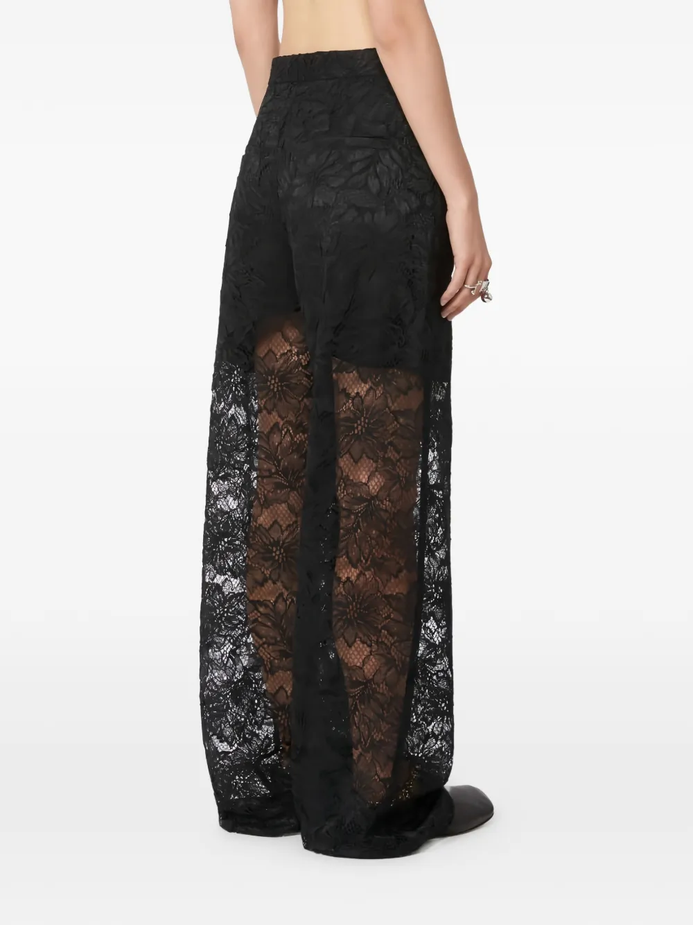 Sportmax Palazzo broek met bloemenkant Zwart
