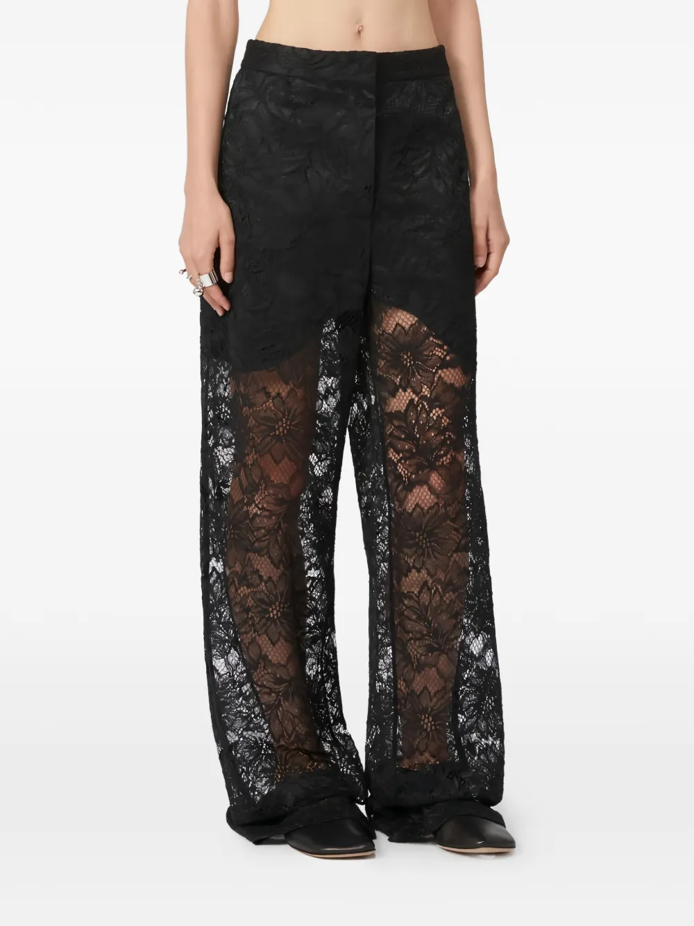 Sportmax Palazzo broek met bloemenkant Zwart