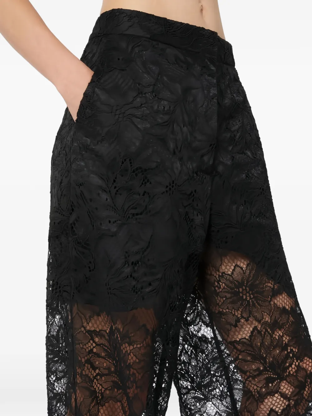 Sportmax Palazzo broek met bloemenkant Zwart