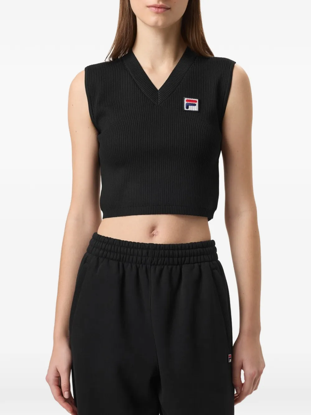 Fila x Hailey kabelgebreide spencer met V-hals Zwart