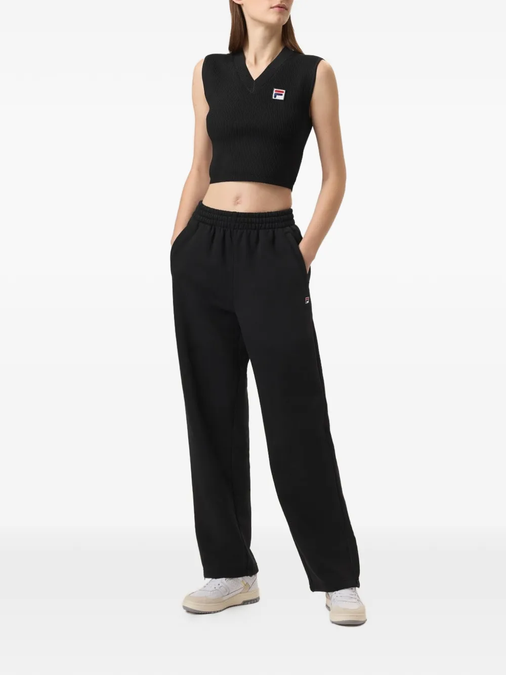 Fila x Hailey kabelgebreide spencer met V-hals Zwart