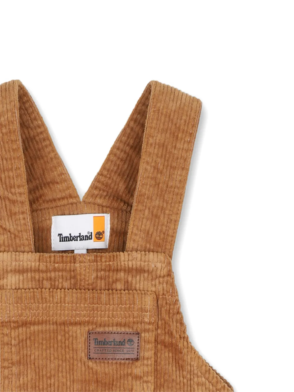Timberland Kids Ribfluwelen overall met logo-patch Beige
