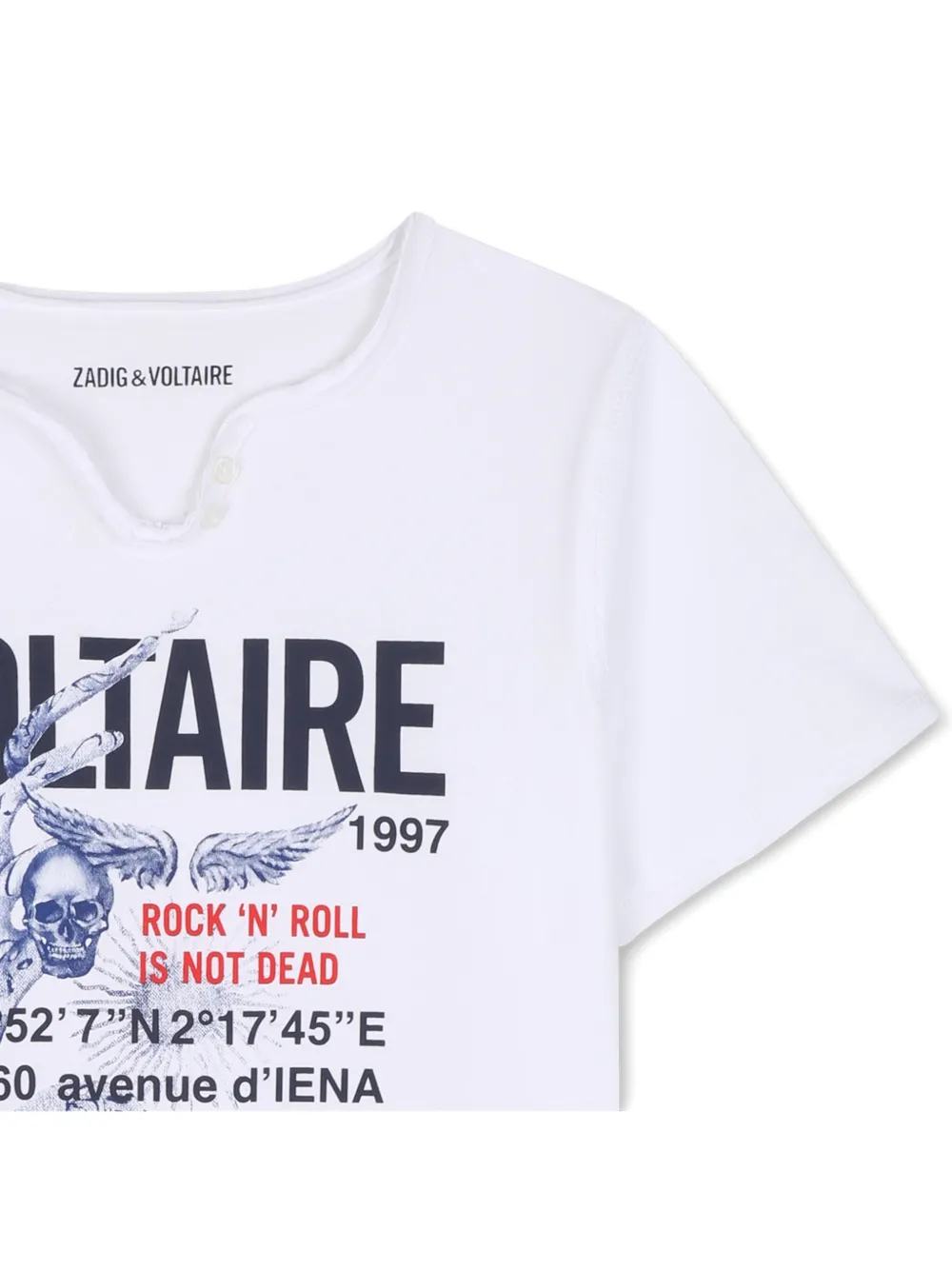 Zadig & Voltaire Kids T-shirt met henley-hals en grafische print Wit