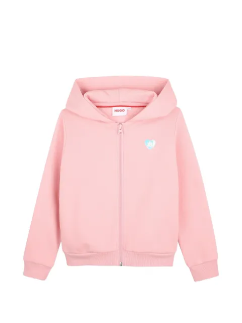 HUGO KIDS logo-patch zip-up hoodie