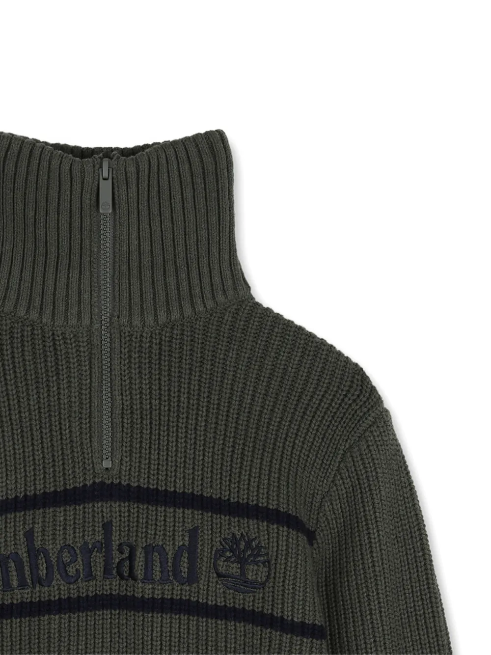 Timberland Kids Ribgebreide coltrui met geborduurd logo Groen