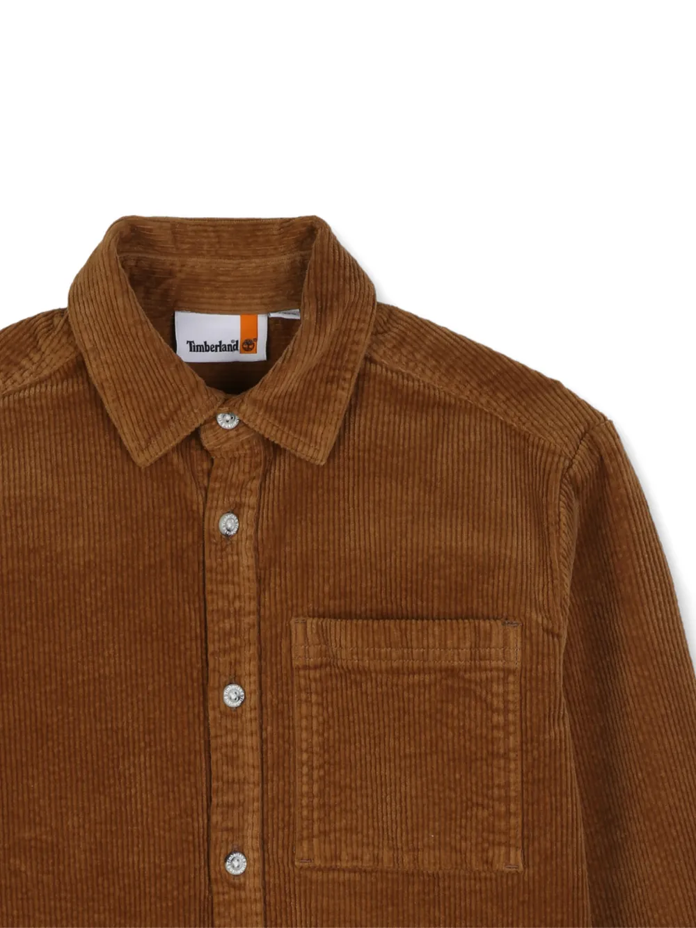 Timberland Kids Ribfluwelen shirt met borstzak Bruin