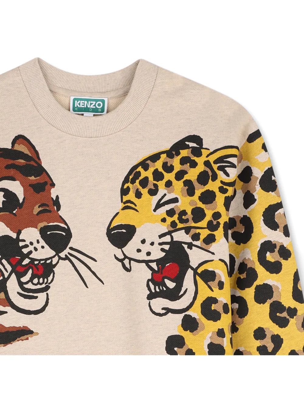 Kenzo Kids Jurk met dieren-print en lange mouwen Beige