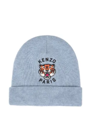 Kenzo Kids Tiger Head Embroidered Beanie Hat | Blue  display picture 1