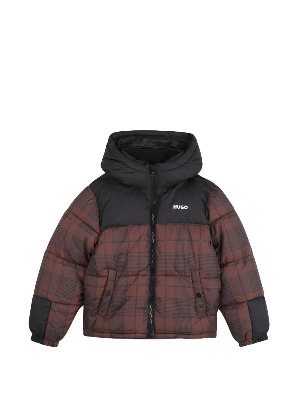 HUGO KIDS Gefütterte Kapuzenjacke mit Karo - Braun