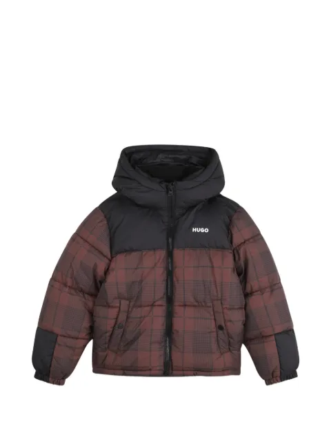 HUGO KIDS check-pattern hooded puffer jacket