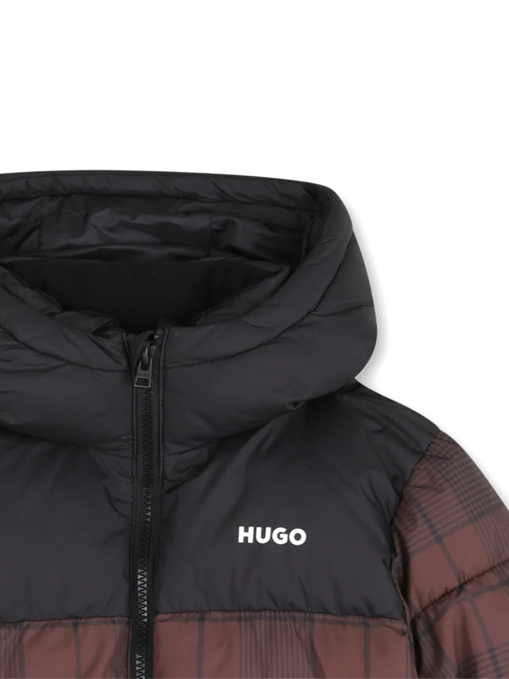 HUGO KIDS Geruit donsjack met capuchon Bruin