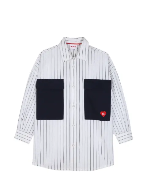 HUGO KIDS vertical-stripe patch-pocket shirt
