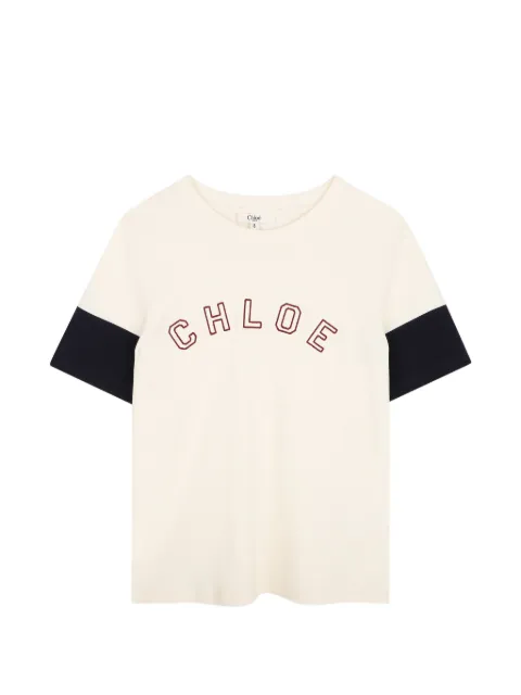 Chloé Kids logo-embroidered colour-block T-shirt