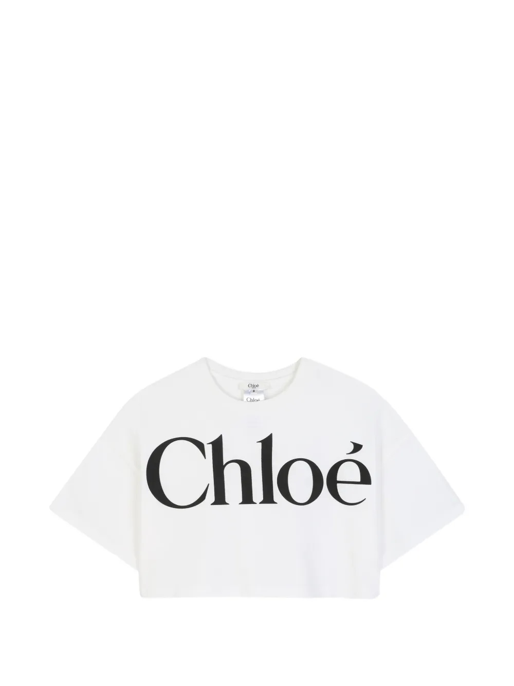 Chloé Kids logo-print cropped T-shirt - Bianco