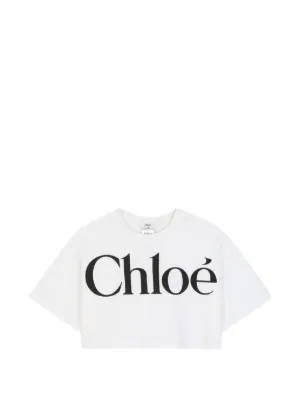Chloé Kids logo-print cropped T-shirt