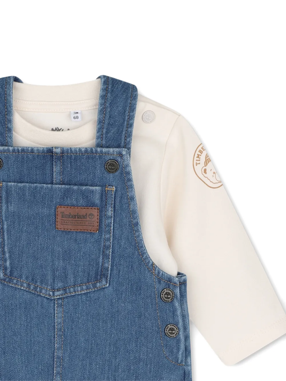 Timberland Kids Denim tuinbroek en T-shirt met logo-patch Blauw