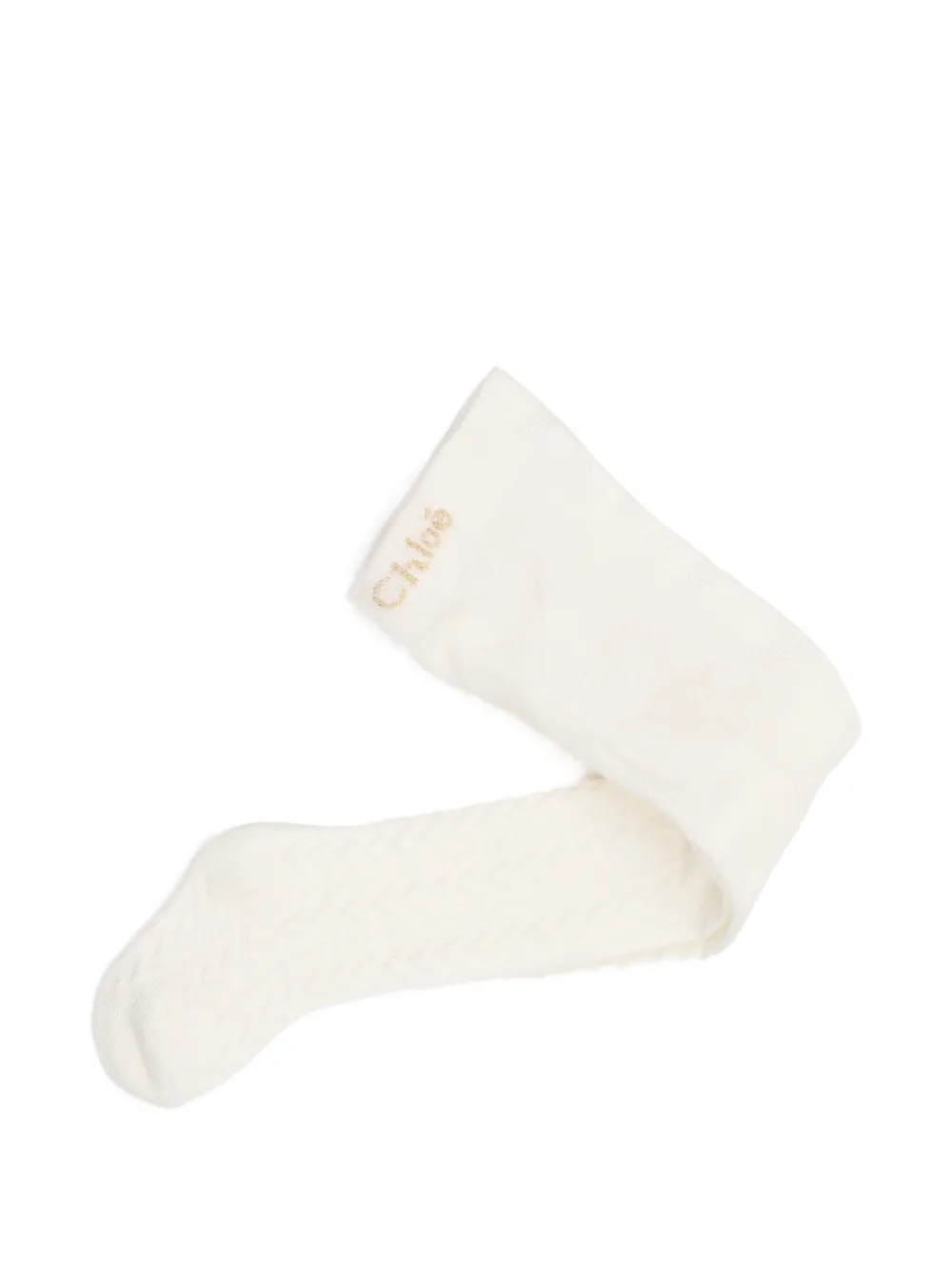 Chloé Kids Kabelgebreide panty met geborduurd logo Beige
