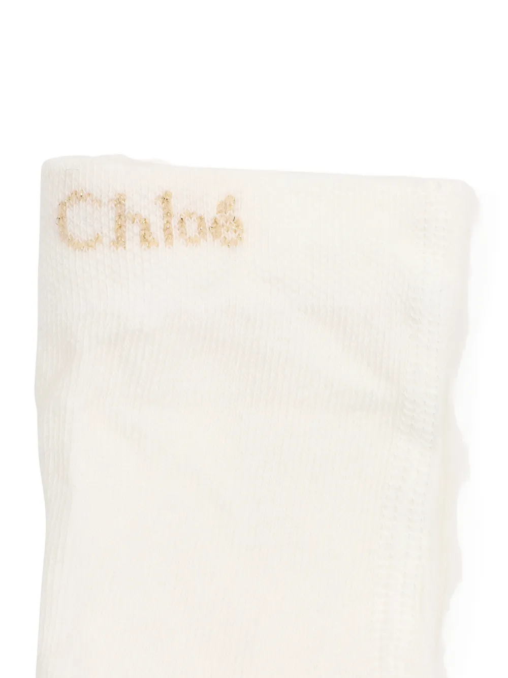 Chloé Kids Kabelgebreide panty met geborduurd logo Beige