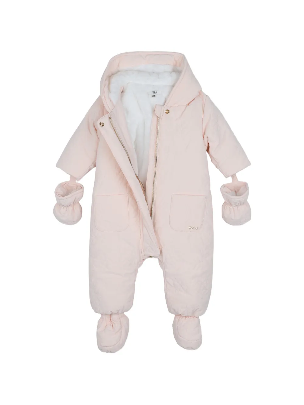 Chloé Kids Sneeuwpak met geborduurde bloemen en capuchon Roze