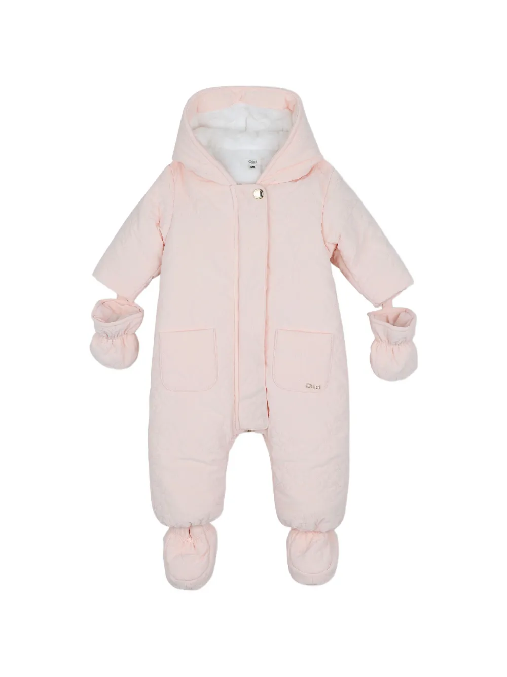 Chloé Kids Kapuzen-Schneeanzug mit Blumenstickerei - Rosa