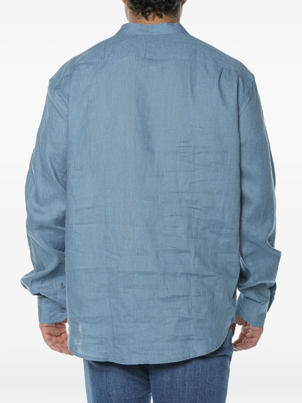 Trussardi stand-up collar linen shirt Blauw