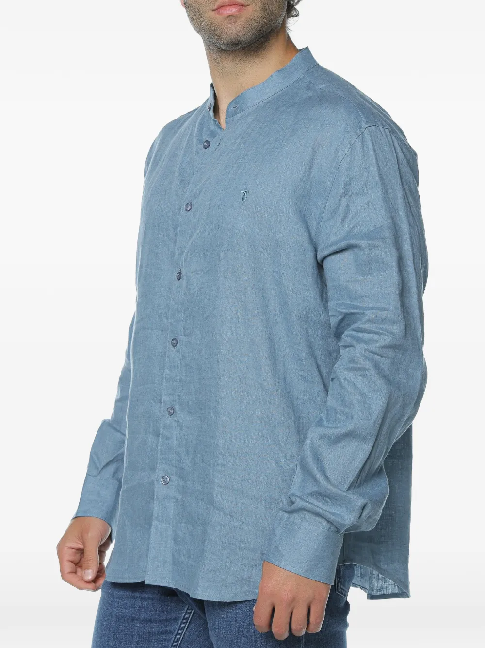 Trussardi stand-up collar linen shirt Blauw