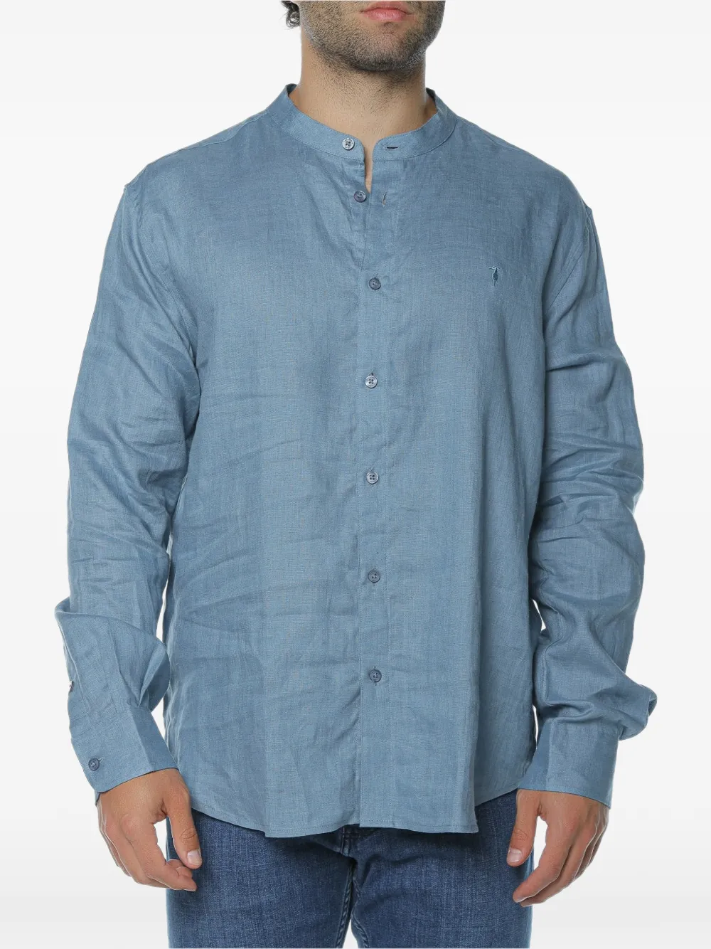 Trussardi stand-up collar linen shirt Blauw
