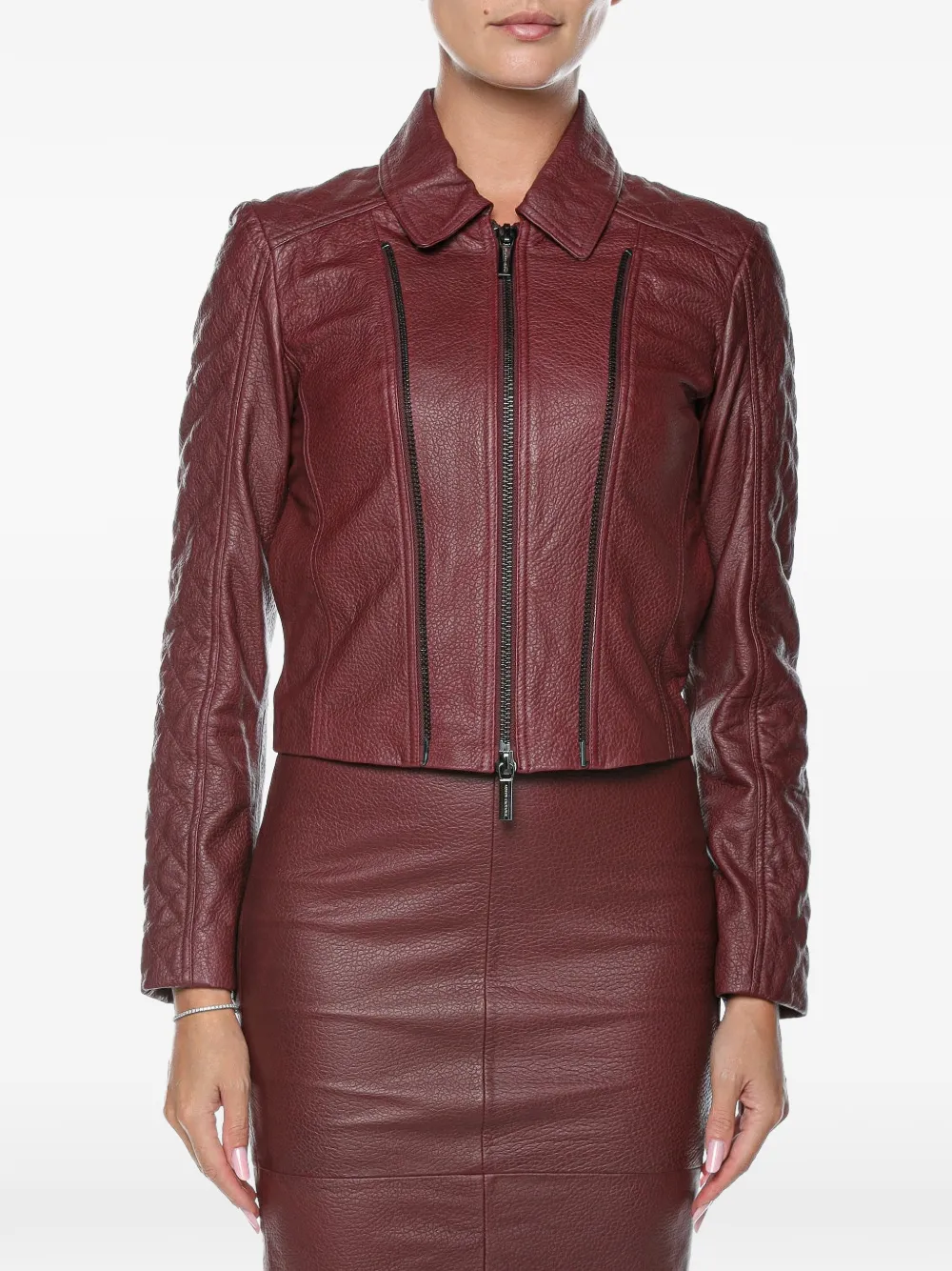 Armani Exchange quilted-sleeve leather jacket - Rot