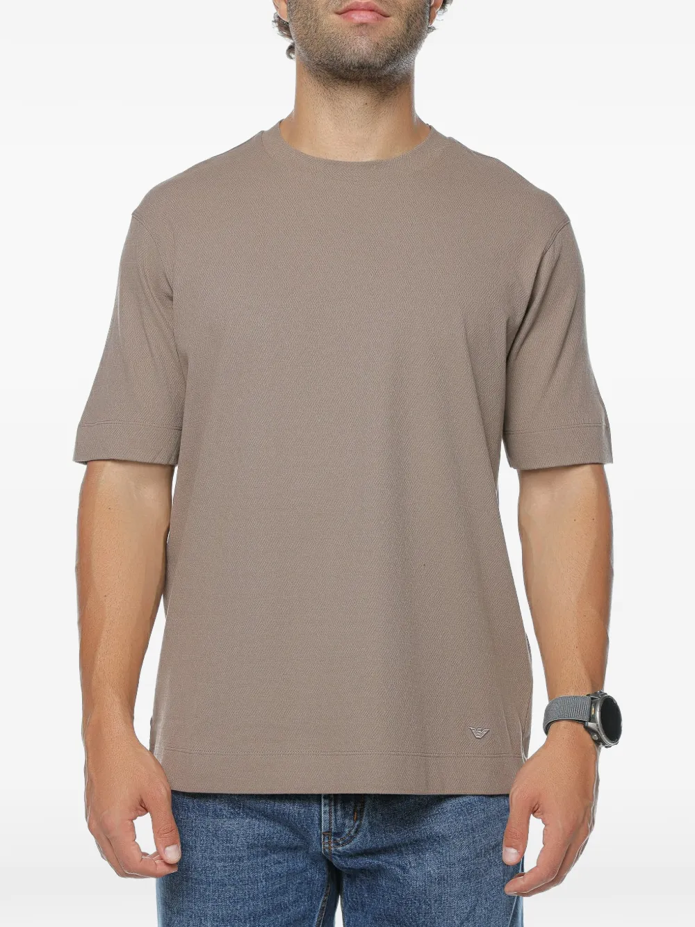 Emporio Armani textured logo-detail t-shirt - Marrone