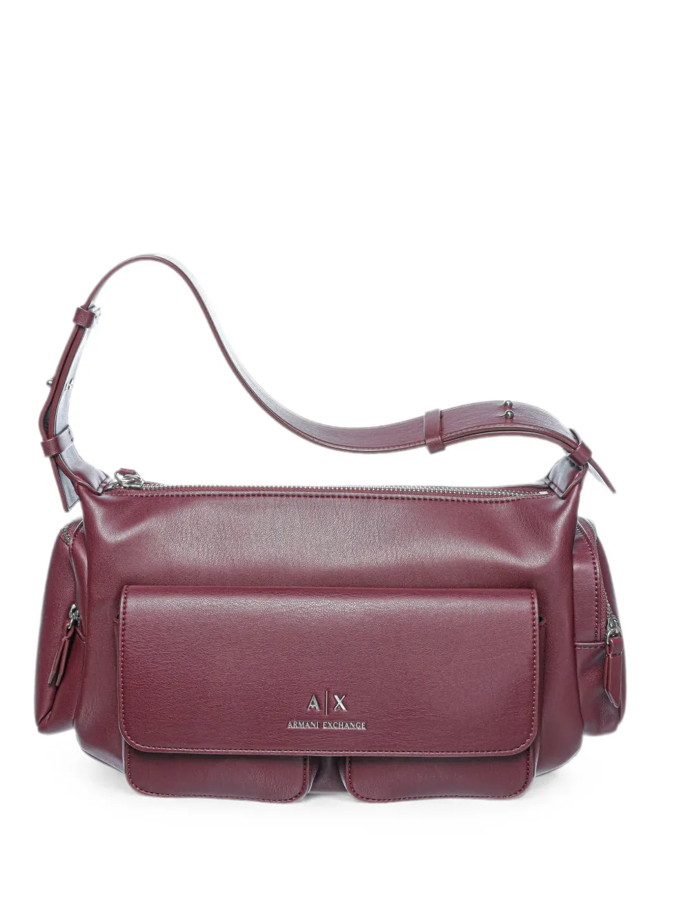 Armani Exchange large logo-plaque multi-pocket shoulder bag - Rosso