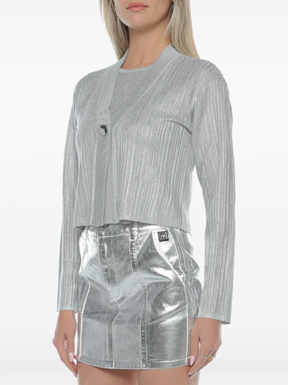 Armani Exchange metallic ribbed-knit cardigan - Grigio